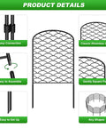Arched Decorative Garden Fence Set Of 10 Panels With 24 Inch High Clearance, 13 Inch Wide Each, shown with connection details.