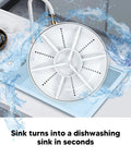 Slick Portable Countertop Mini Dishwasher Cordless Compact Sink Cleaner For Rv Apartments And Home Lightweight Fruit Veggies Washing Easy Setup No Sweat, with washing sprayer and water effect.