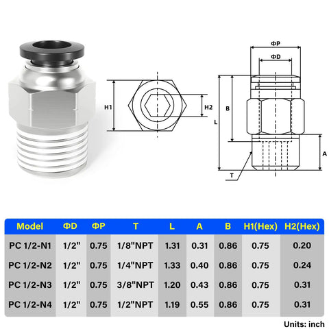 Male Straight Push To Connect Fittings Half Inch Tube OD X Quarter Inch NPT Thread Pack Of 2 Copper And Plastic Build
