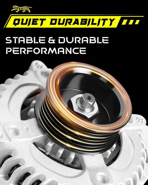 Close-up of upgraded 12V 130A alternator for Honda Odyssey 2005-2007 3.5L Pilot 2005-2008 3.5L Ridgeline 2006-2008 3.5L.