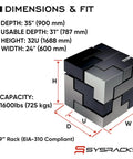 32U Server Rack Cabinet With 19 Inch Network Enclosure Layout 35 Inch Deep Floor Standing Data Chassis dimensions and fit diagram