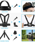 All In One Action Camera Accessory Kit For GoPro And Other Models With Head Strap, Chest Mount, Flexible Tripod in Use