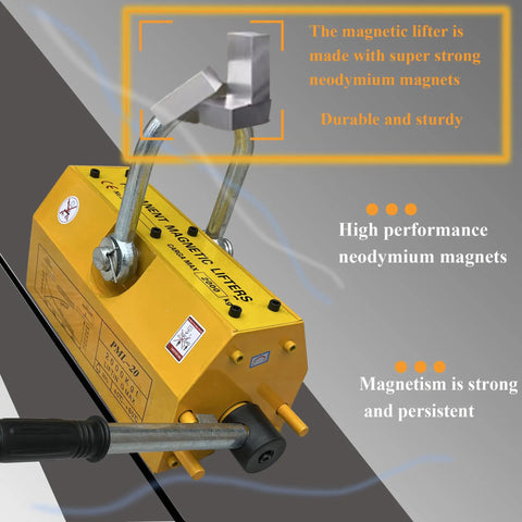 Heavy Duty Neodymium Magnetic Lifter Featuring Tough As Nails Build And Slick Toggle Release For Steel Plates And Scrap Handling Boasts Beast Mode Grip Up To 4409 Pounds with strong neodymium magnets.