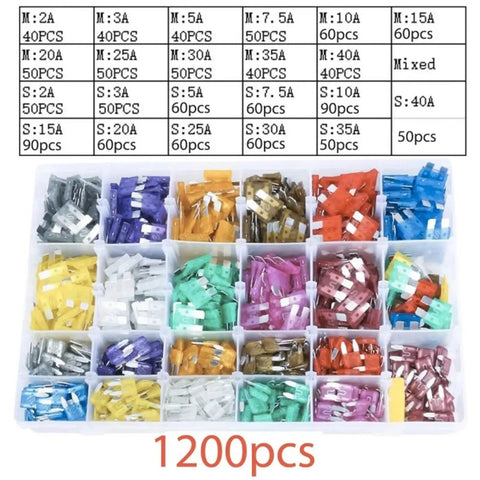 Garage Must Have Car Fuse Kit 1200Pcs Assortment with color-coded fuses displayed in a case, includes puller.