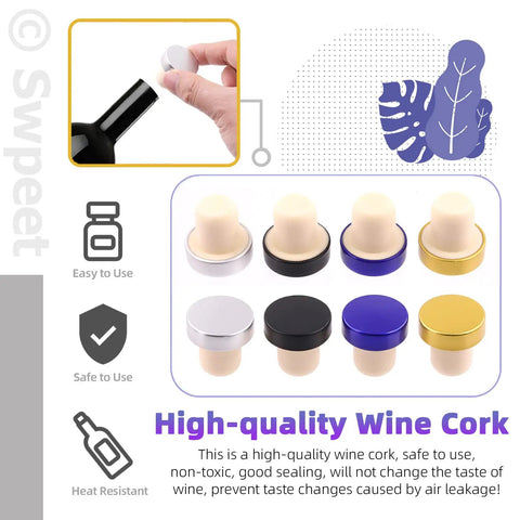 Pretty Legit Fifty Four Piece Wine Bottle Sealing Set Featuring Gold Black And Red Pvc Heat Shrink Capsules With Smooth Plastic Cork Stoppers For Homebrewers A Dead Simple Game Changer For Your Top Liquors showing a hand placing a silver wine cork on a bottle.