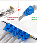 All In One RJ45 Crimp Tool Kit With Pass Through Cat5e And Cat6 Connectors, showing cables with and without strain relief boots