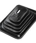 Shifter Boot And Plate Kit For B-4 Shifter Black Rubber Boot With Rectangular Chrome Trim Ring, top view close-up