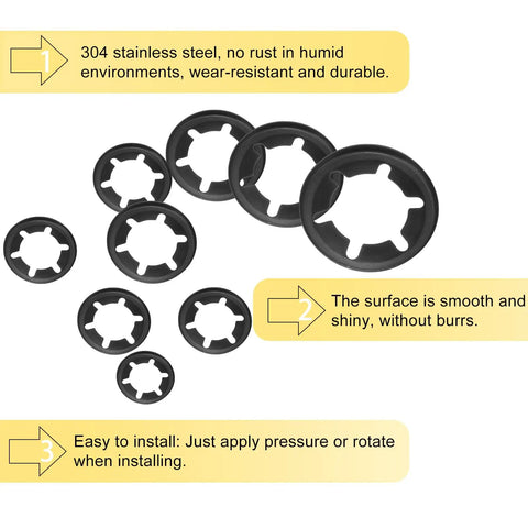 Internal Tooth Lock Washers Set, 40 pcs, M14 X 28mm and M16 X 28mm, displayed with smooth, burr-free surface description.