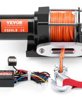 VEVOR 3500 Lb Electric Winch 12V DC For Boat Pickup Truck, featuring 39 ft synthetic rope and aluminum fairlead with wired remote.