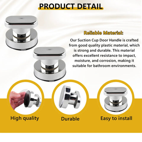 Two Pack Suction Cup Door Handle No Drilling Install For Shower Glass Doors Cabinets And Mirrors 62x50mm Silver Easy Press Lock And Turn For Secure Hold, plastic suction handle detail