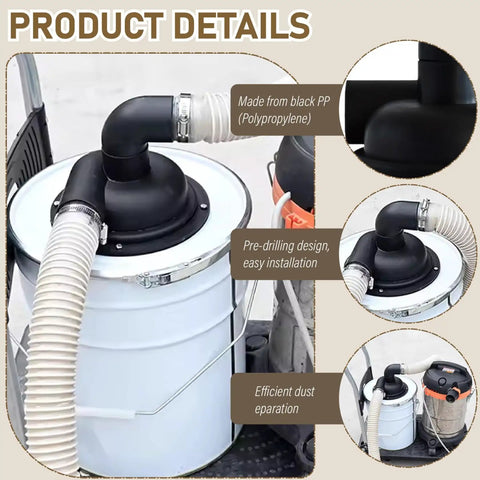 197 Mm Black Cyclone Separator Cover With Elbow Pre-Drilled Replacement For Dust Collection System Vacuum Accessories mounted on a vacuum.