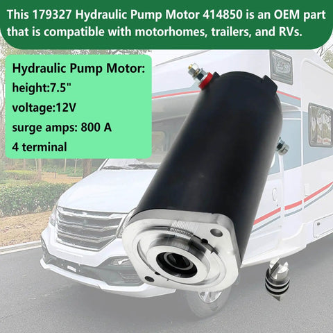 Replacement Hydraulic Pump Motor For Unidirectional RV Leveling Power Units With Manual Drive And Sealed Collar Coupling Heavy Duty Construction 7.5 Inch Tall Fits Motorhomes And Trailers OE 179327 414850 286722