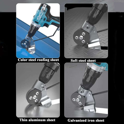 Beast Drill Nibbler Sheet Metal Cutter Attachment for electric drills cutting color steel, soft steel, thin aluminum, and galvanized iron sheets.