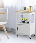 Smooth Rolling Kitchen Island Cart With Heavy Duty Casters And Solid Wood Top, white mobile coffee bar storage with fruits.