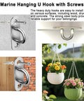 Rugged As Nails 304 Stainless Steel Ceiling Eye Hooks 2 Pack With Full Mounting Hardware For Hammock Chairs Swing Sets Plant Hangers And Garage Projects Indoors Outdoors, shown mounted on various surfaces.