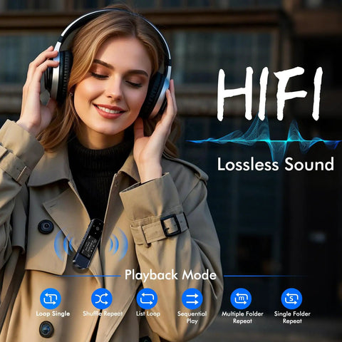 64GB USB MP3 Player With Bluetooth 5 3 Clip Jam For Running Sports Portable Music Player on woman's coat