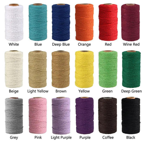 Macrame Cord 1.5mm Cotton String Rope For DIY Crafts 109 Yards With 35 Color Options, colorful spools variety display