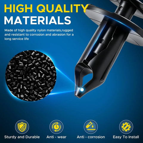 Close-up of high quality materials used in Beefy Jeep Wrangler Fender Flare Hardware Kit With 60 Piece Push Pin Retainers