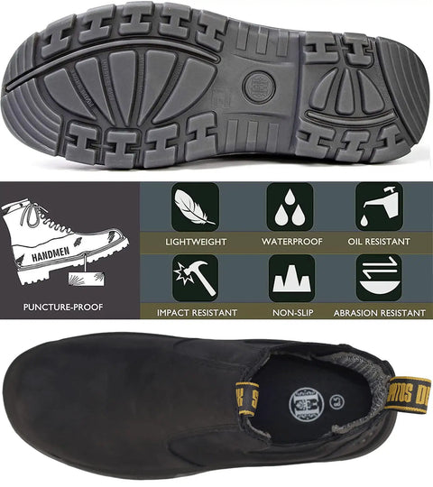 Composite Toe Waterproof Work Boots For Men Slip On Safety Shoes With Anti Static Slip Resistant Construction Built For Rough Days All Weather Job Sites And All Day Comfort Everyday