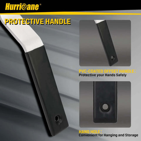 Close-up of Heavy Duty Aluminum Duct Stretcher Tool for HVAC with offset PVC handle and protective grip