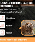 Back Seat Dog Hammock Cover Waterproof Car Seat Protector For Cars Trucks And SUVs with wipe clean, hose off, vacuum icons
