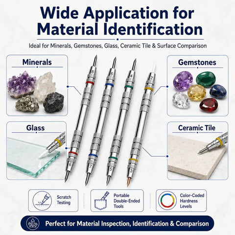 Premium Mohs Hardness Test Kit 2 to 9 Scale With 4 Testing Pencils And Glass Plate For Rock Hounds Gem Nerds And Geology Buffs Lab Grade Precision Quick Mineral ID And Accurate Hardness Readings, glass plate