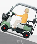 28 Mile Range Electric Golf Cart With 60V Lead Acid Battery And 13 Inch All Terrain Tires Heavy Duty 440 Lb Capacity driving uphill.