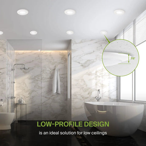 Bathroom with installed 12 Pack 4 Inch LED Disk Lights 10W 4000K Cool White 650LM CRI90 Plus Dimmable Flush Mount Ceiling Fixture