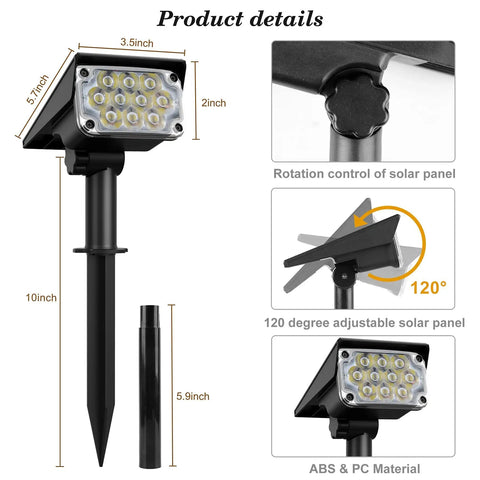 Outdoor Solar RGB Spotlight 4 Pack Color Changing LED Landscape Lights IP65 Waterproof With Auto On Off 10 LEDs Each 120 Degree Beam product details