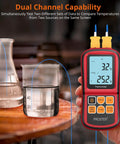 Dual Channel Digital Thermocouple Thermometer With Two K Type Probes Backlit LCD Real Time Temperature Readout in use