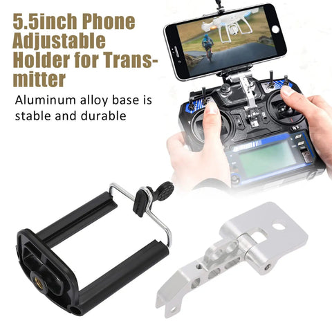 Adjustable Phone Holder Mount For RC Transmitters And Drone Pilots, Universal Bracket For 5.5 Inch Phones with aluminum base