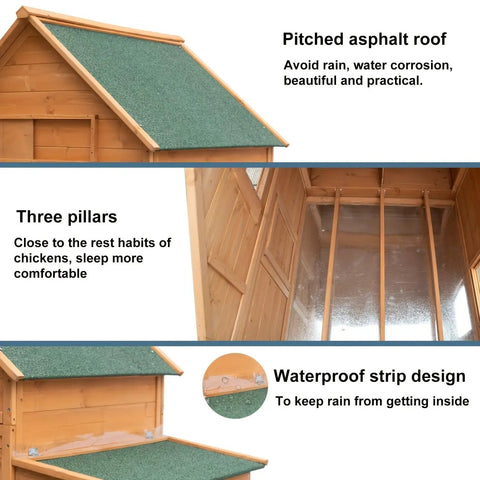 Mobile Beefy Wooden Chicken Coop On Wheels For 6 To 8 Chickens with pitched asphalt roof and waterproof strip design
