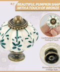 Ivory And Green Ceramic Pumpkin Cabinet Knobs Six Pack Vintage Drawer Pulls With Screws For Antique Dresser Pulls Green Flower Design Perfect For Kitchen Cabinets And Bedroom Dressers Renovations Great For Home Improvement Projects. ceramic pumpkin knob, 34.9 mm, bronze base