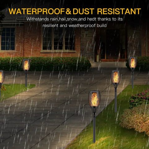 Solar Torch Light With Flickering Flame Dancing Flame Outdoor Lanterns Waterproof Garden Stake Lights illuminating in rain