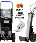 Electric Stair Climbing Dolly And Foldable Hand Truck With 1200W Motor Touch Control Panel, showing features and accessories for heavy-duty hauling.