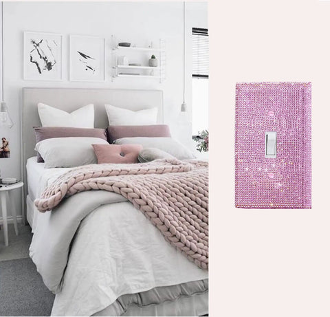 Pink Rhinestone Wall Plate Light Switch Cover for Single Toggle, Blinged Out Decorative Outlet Plate, 2.75 by 4.5 Inches, Bedroom Decor