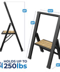 One Step Folding Ladder For Home Office Kitchen And Studio Use Ultra Slim Bamboo And Black Aluminum Step Stool