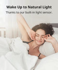 Woman waking up to open curtains controlled by Smart Curtain Motor With Wireless App Control And Timers Works With Alexa Google Home And IFTTT Hub Ready For Smart Home Setup Rod20 Version White Easy No Tool Installation For Smooth Sliding