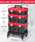 Front view of 3 In 1 Rolling Tool Box On Wheels With Stackable Modular Organizer System 17 Inch Portable Waterproof Toolbox