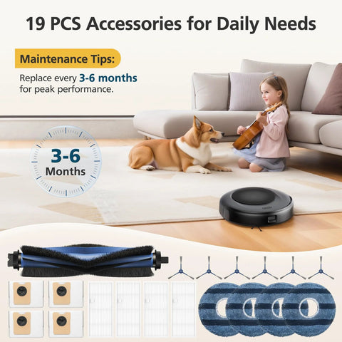 Omni C20 accessory kit for eufy Omni C20 robot vacuum; 19-piece set with brushes, filters, bags, and mop pads.