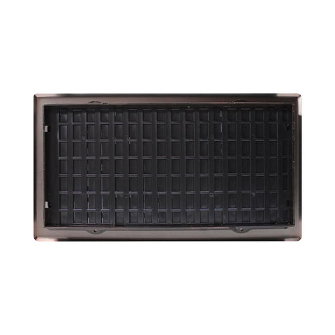 Front view of Metal Oriental Style Floor Vent Cover 6x12 with Adjustable Damper Lever, rubbed bronze finish showing grid design.