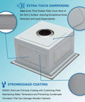 13x15 Inch Stainless Steel Bar Sink Undermount For RVs And Kitchen, Workstation Wet Bar Prep Sink With Cutting Board, Ledge Design, 16 Gauge Heavy Duty Single Bowl, Includes Accessories For Easy Setup, showing dampening features and coating description