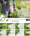Person using Battery Powered Backpack Sprayer 5.3 Gallon 20L With 21V Battery And 100 PSI Electric Garden Sprayer, showing spray nozzle and wand.