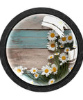 Close-up of Set Of 4 Matte Black Drawer Pulls Daisy Cabinet Knobs Round Crystal Glass Dresser Pulls with daisy design