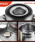Close-up of Rear Wheel Bearing And Hub Assembly 4-Lug For Honda Civic 1992-2000, Civic Del Sol 1993-1997, Acura Integra 1994-1997 With Rear Disc, Ready To Install Drop-In Replacement Hub For A Smooth Ride showing metal components and studs