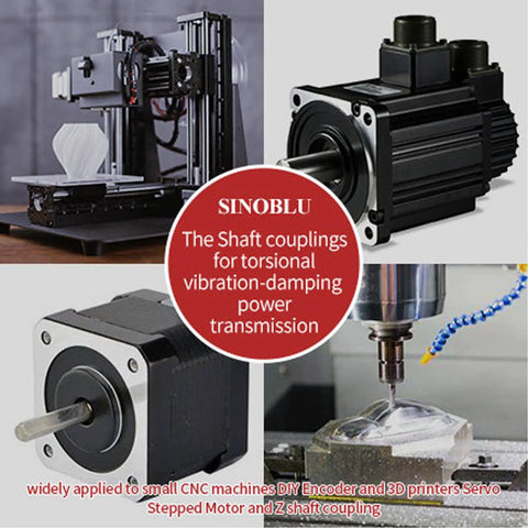 CNC machine, stepper motors, and 3D printer with instructions on using shaft couplings for torsional vibration damping.
