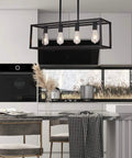 Black Four Light Kitchen Island Pendant Chandelier Fixture, Dope Industrial Farmhouse Metal Ceiling Light in modern kitchen