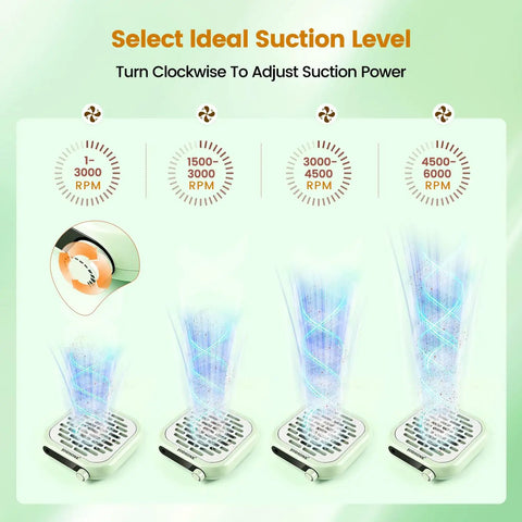 Adjustable suction levels for Pocket Sized Nail Dust Collector With 6000 RPM Powerful Suction For Home And Salon, Portable Nail Spa Vacuum