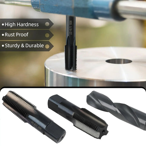 Pro DIY Plumbing Pack Three Eighths By Eighteen NPT Pipe Tap And Thirty-Seven Sixty-Fourths Inch Drill Bit In Carbon Steel In Use