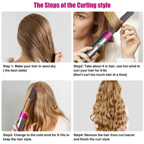Steps of curling style with 1.2 Inch 30mm Long Hair Curling Iron Barrels For Airwrap HS01 HS05 Attachment Parts Adapter